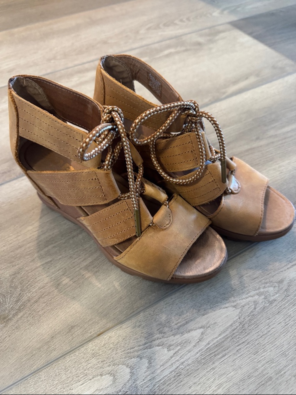 Sorel Tan Lace-Up Wedge Sandals